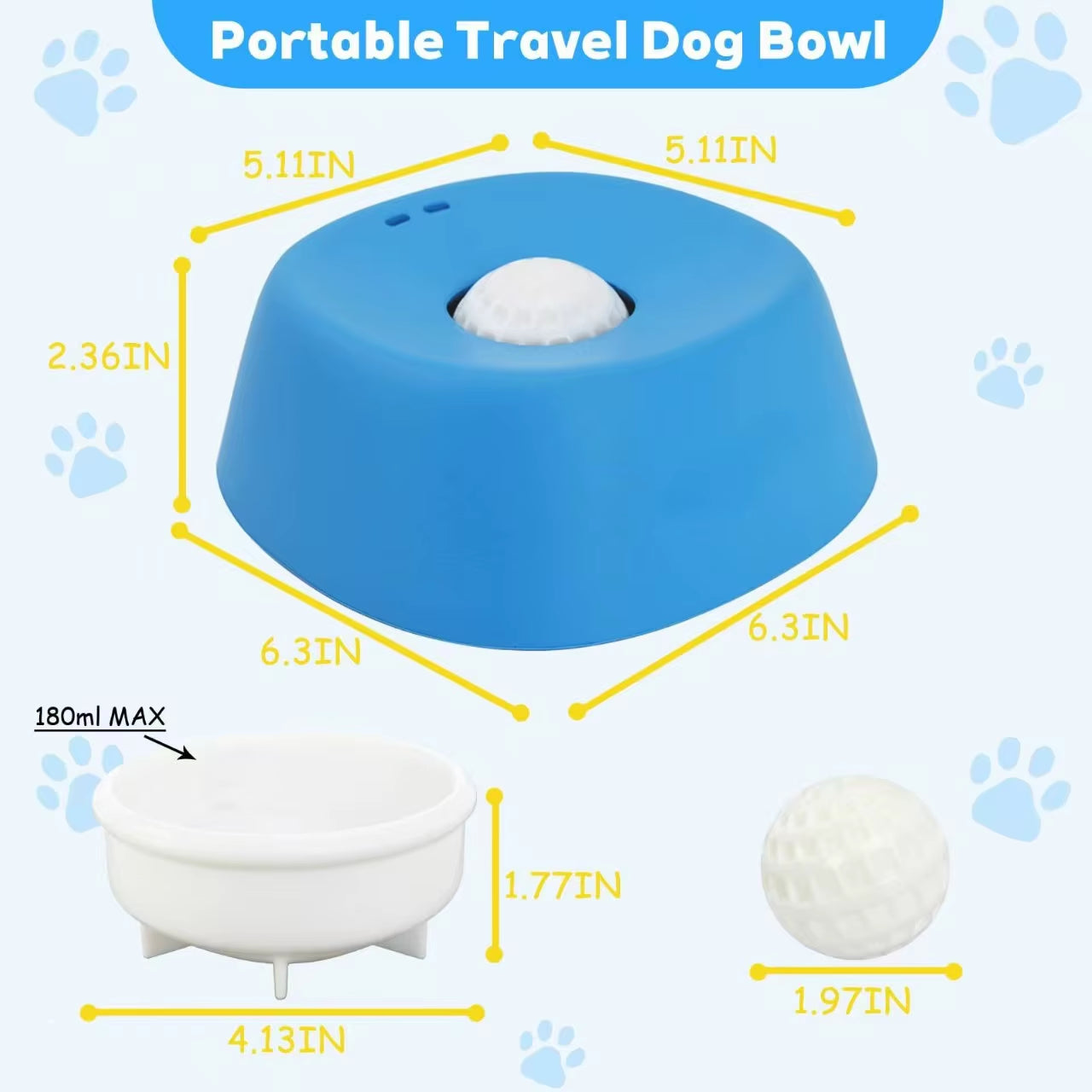 Slow Feeder Dog Bowls for Liquid Treat, 【Enrichment Ball-Roll】 Bone Broth Dog Lick Bowl, 3/4 Cup Yogurt Pup Lick Toy